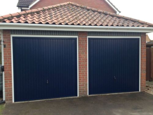 An example of our garage doors in navy blue